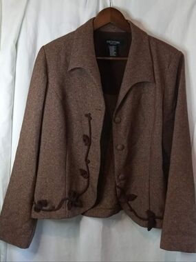 10 Perceptions Brown Embellished Blazer Office Button Tailored Comfortable Work